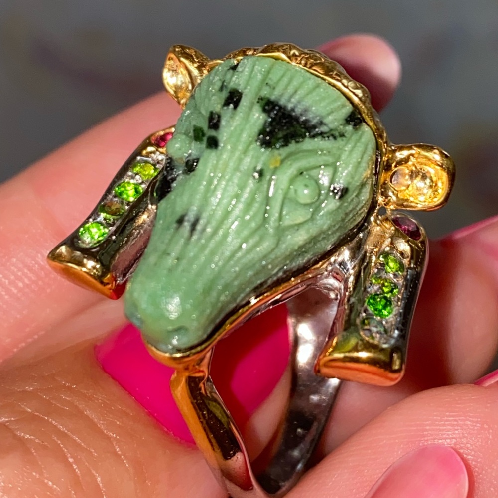 Unique Genuine Ruby Zoisite Ring With Gemstones - image 4